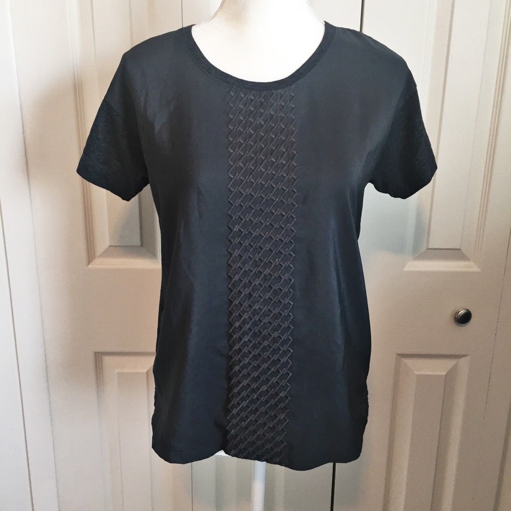 J. Crew Black/Dark Grey Patterned Panel Top Size S